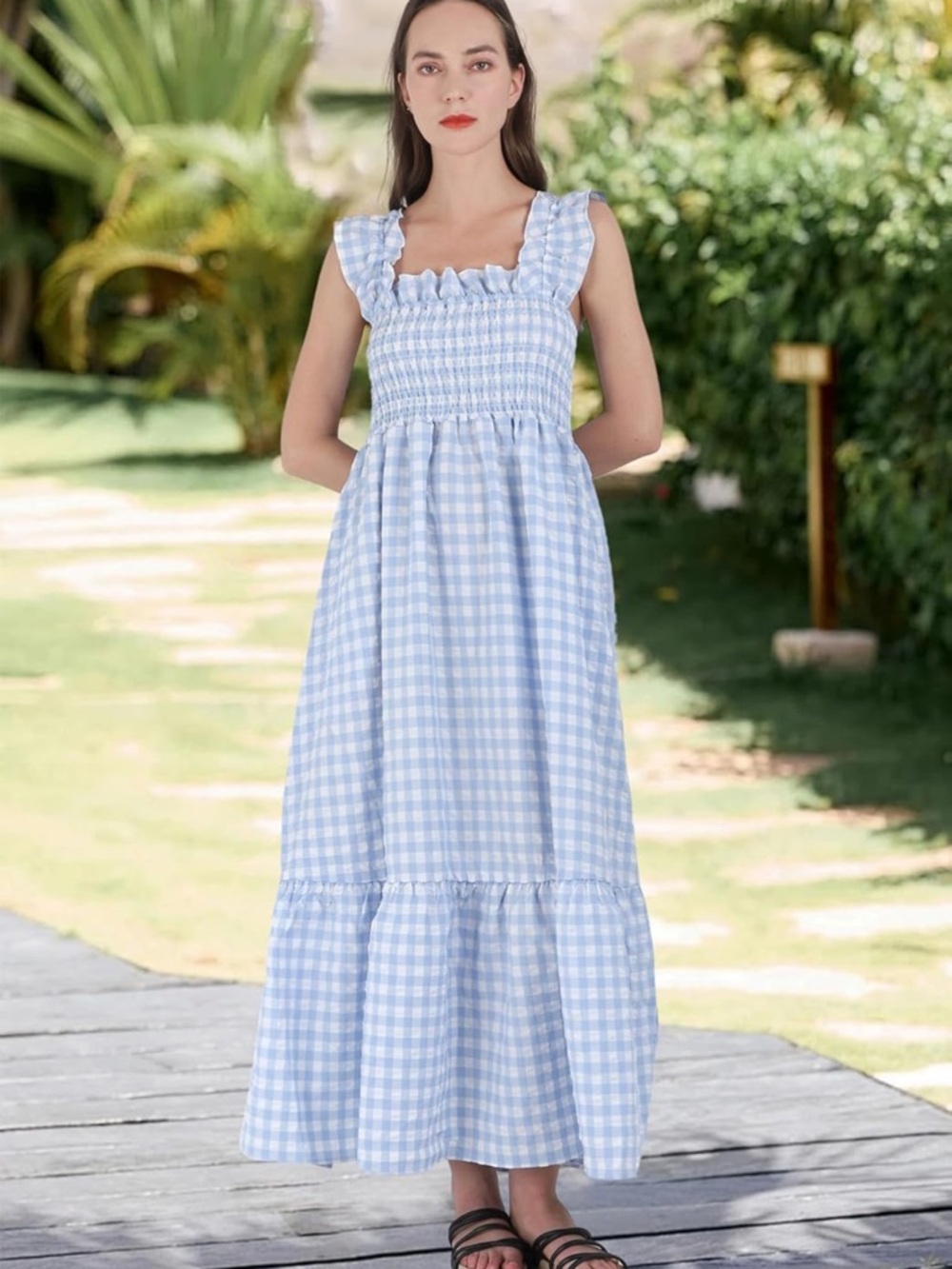 Amazon Light Blue Gingham Smocked Maxi Dress for Kids